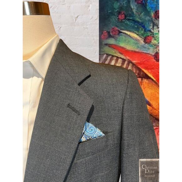 Christian Dior Monsieur Paris 40R Slim Mens Dark Gray Blazer Sport Coat Jacket - Picture 3 of 12